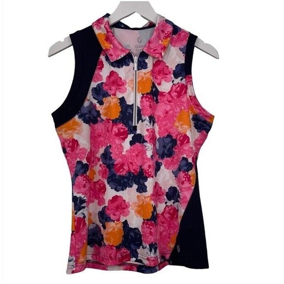 GGBLUE LUXE SPORTS Golf Pink Floral Spandex Sleeveless 1/4 zip Tank Top Med EUC - Picture 2 of 7